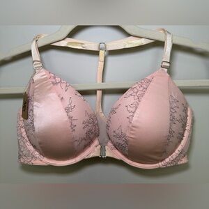 Victoria’s Secret Very Sexy Push-Up Lace Bra Pink Racerback Front Close Cute 36C